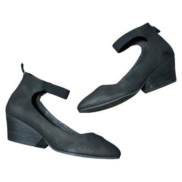 Eileen Fisher - Liza Nubuck Leather Ankle Strap Pumps - Black - 9 - Picture 2 of 6